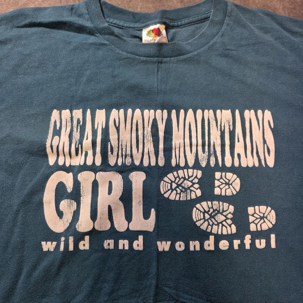 Fruit Of The Loom Shirt Womens Large Blue Great Smoky Mountains Girl Hiking